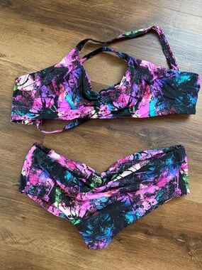Abstract Neon Print Bikini Set - Pink, Blue, Black